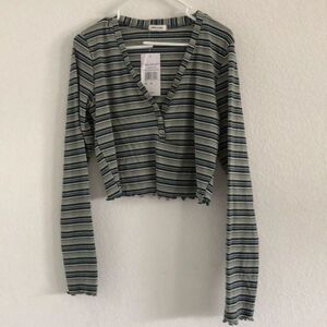 Stitch & Pine Fred Meyer teen long green stripe sleeve shirt size XL jr teen